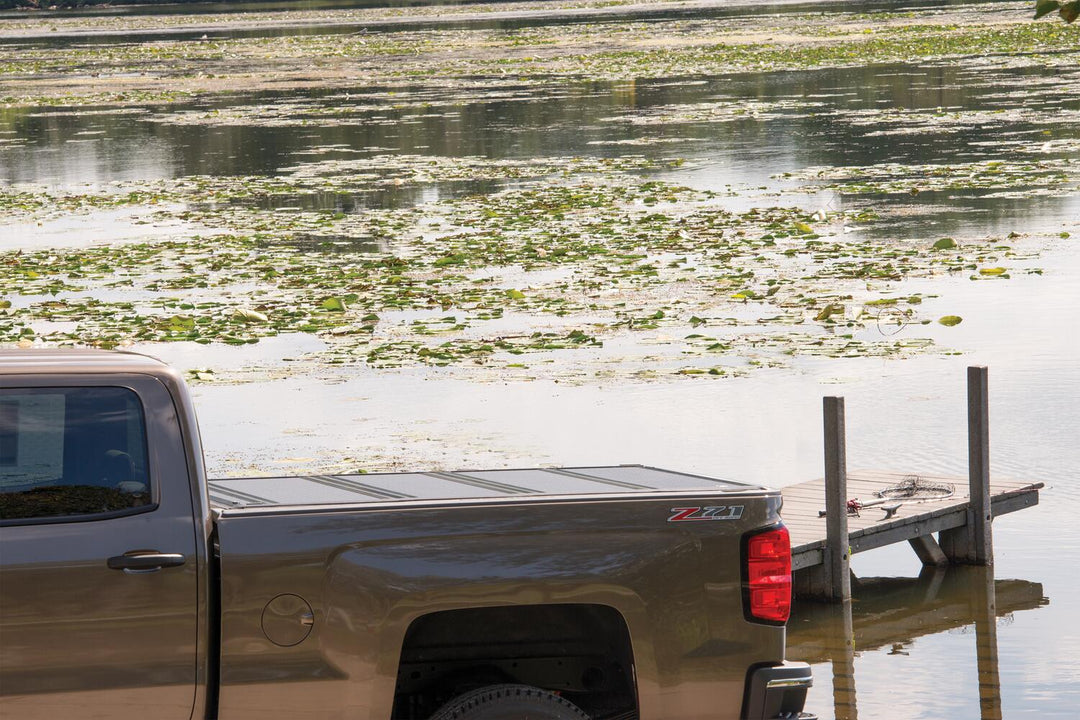 BAK BAKFlip FiberMax Hard Folding Truck Bed Cover Rails Mounted Low Enough To Use Standard C Clamps 1988-2013 C/K Pickup/Silverado/Sierra 1500/1988-2014 2500 HD/3500 HD 6 Foot 6 Inch Bed
