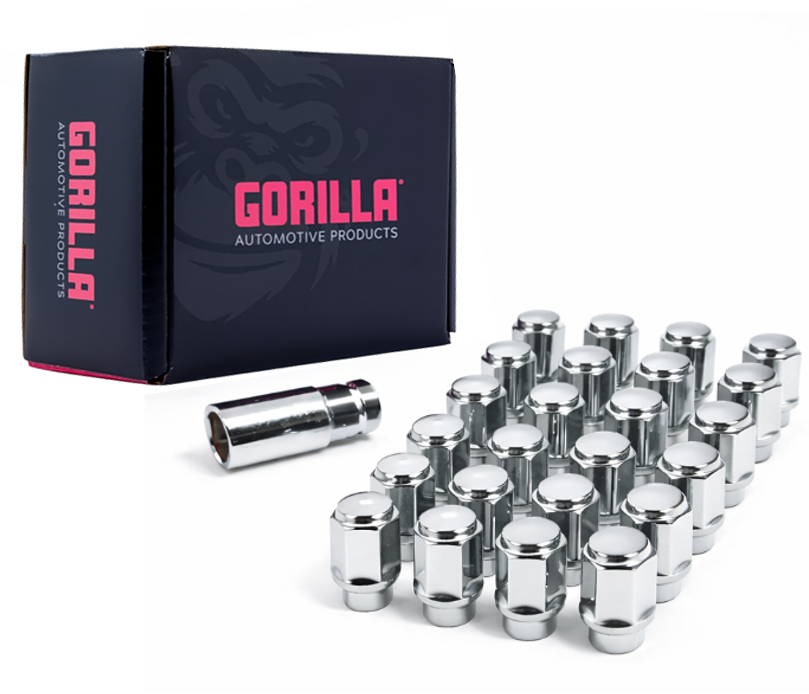 Hex Standard Acorn Bulge Extended Thread Lug Nuts - 3/4" Hex - 14mm x 1.50 Thread Size - Chrome Finish - Set of 24