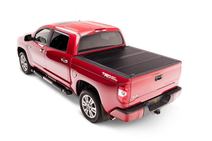 BAK BAKFlip G2 Hard Folding Truck Bed Cover Rail Mounts Near Top of Bed Rail Rails Can Be Lowered Using Drop Down Brackets 2022-2026 Toyota Tundra with or without Deck Rail System without Trail Special Edition Storage Boxes
