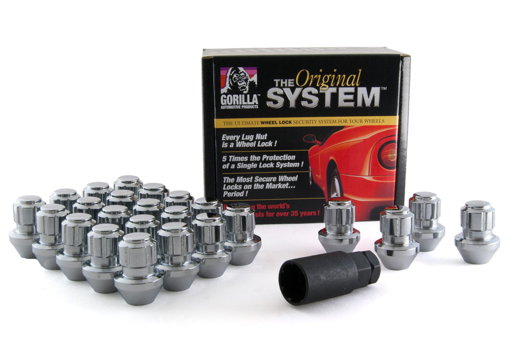 Original Gorilla Lock System - Factory Style Bulge - 13/16" &amp; 7/8" Dual Hex Hex - 14mm x 1.50 Thread Size - Chrome Finish - Set of 24