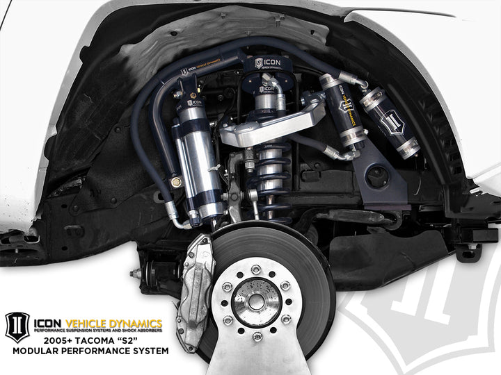 ICON 2005-2023 Toyota Tacoma, Front, V.S. 2.5 Aluminum Series Shock Absorbers, S2 Secondary Shocks, Omega Bypass Remote Reservoir, Pair
