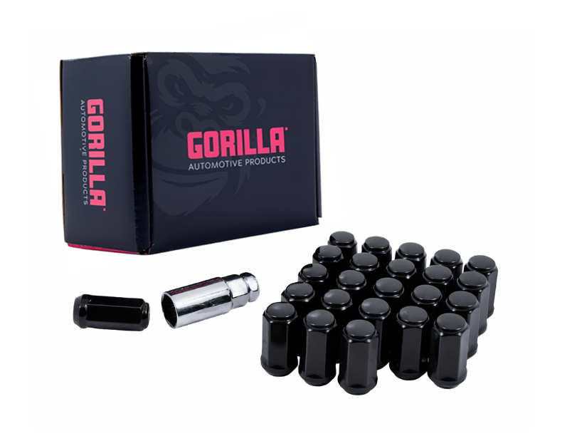 Hex Duplex Acorn Bulge Lug Nuts - 3/4" Hex - 14mm x 2.00 Thread Size - Black Finish - Set of 24