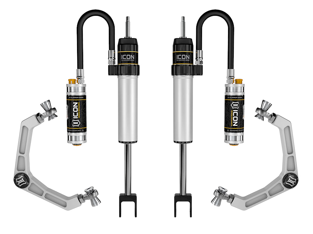 ICON Vehicle Dynamics 2020-2026 GM 2500/3500 HD, 0-2” Lift, V.S. 2.5 Aluminum Series Shock System, Remote Reservoir w/ CDCV, Billet