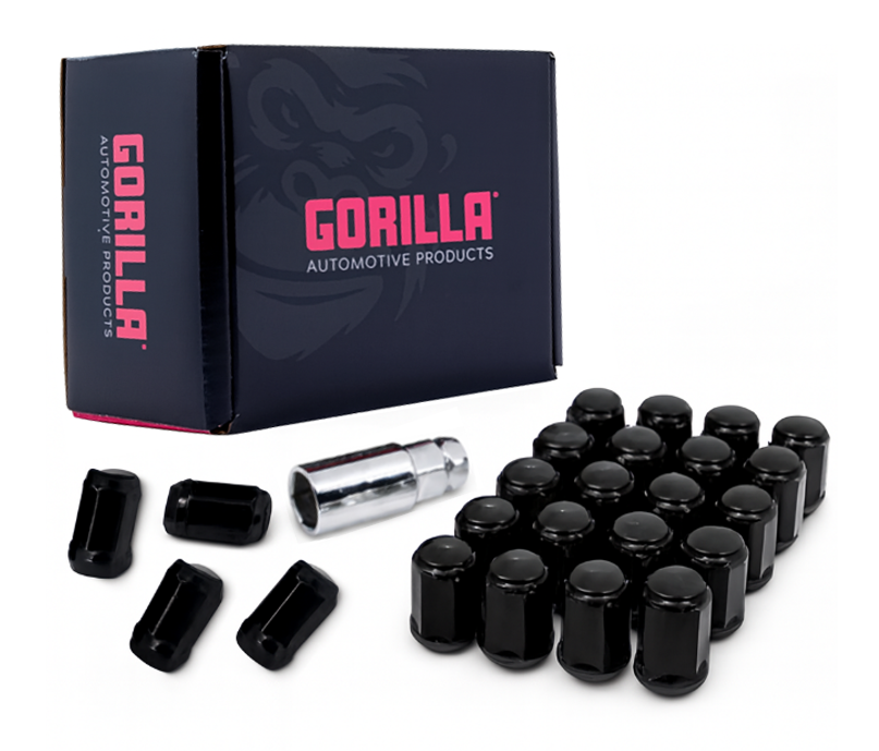 Hex Standard Acorn Bulge Lug Nuts - 3/4" Hex - 14mm x 1.50 Thread Size - Black Finish - Set of 24