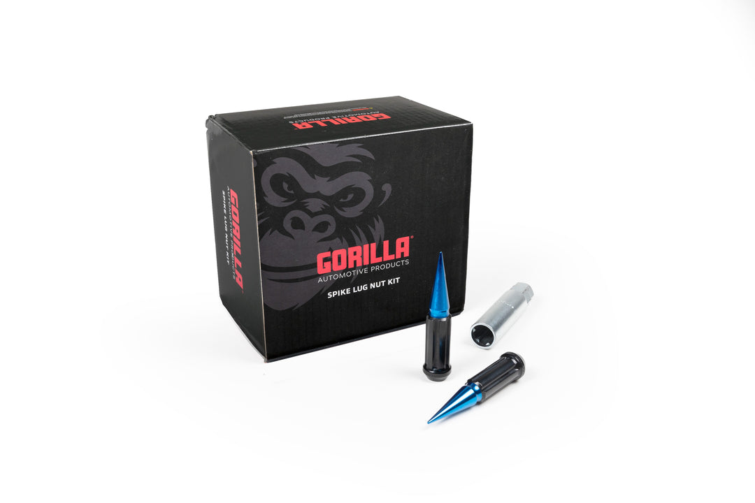 Small Diameter Spline Spike Lug Nuts - 13/16" &amp; 7/8" Dual Hex Key - 14mm x 2.00 Thread Size - Blue Finish - Set of 24