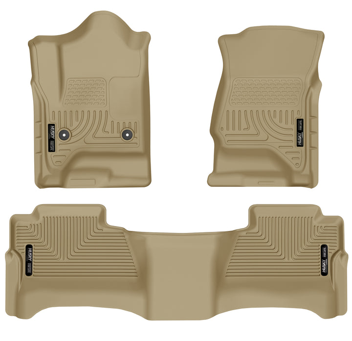 Husky Liners WeatherBeater Front &amp; 2nd Seat Floor Liners (Footwell Coverage) - 2015-2019 Chevrolet Silverado 2500 HD Tan