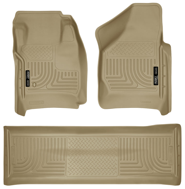 Husky Liners WeatherBeater Front &amp; 2nd Seat Floor Liners (Footwell Coverage) - 2008-2010 Ford F-250 Super Duty Tan
