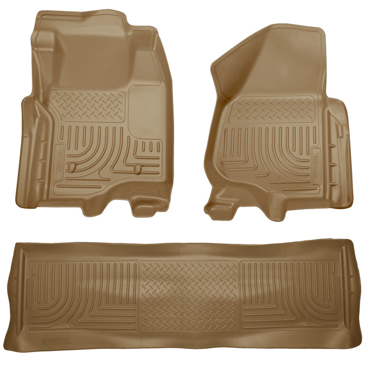 Husky Liners WeatherBeater Front &amp; 2nd Seat Floor Liners (Footwell Coverage) - 2011-2012 Ford F-250 Super Duty Tan