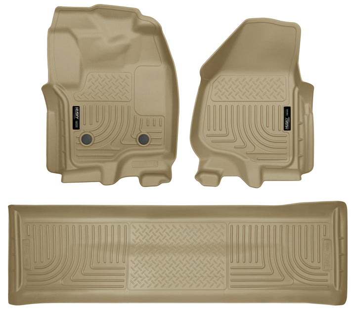 Husky Liners WeatherBeater Front &amp; 2nd Seat Floor Liners (Footwell Coverage) - 2012-2016 Ford F-250 Super Duty Tan