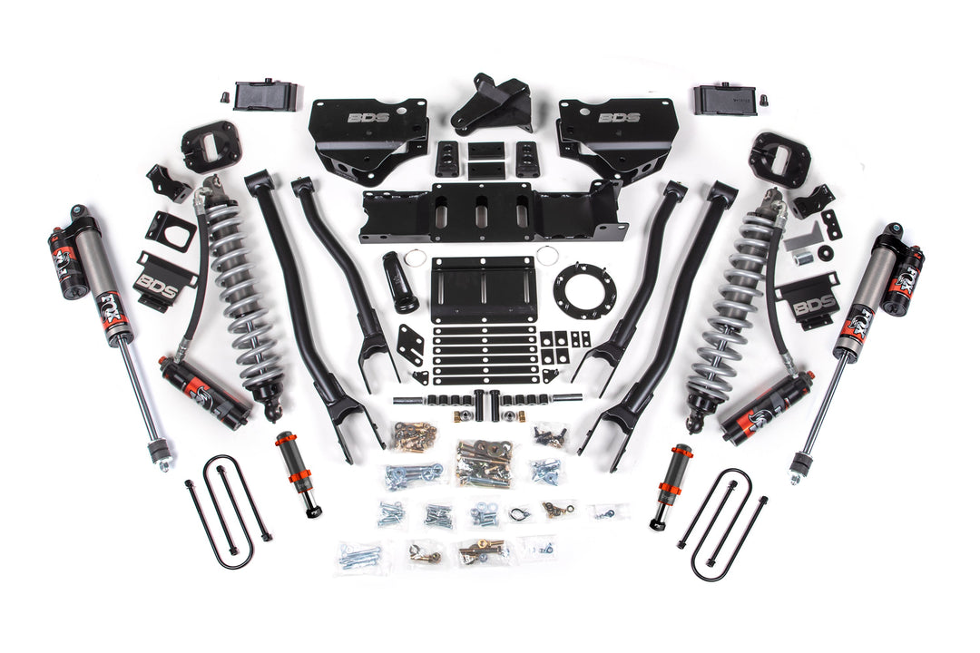 BDS Suspension 4 Inch Lift Kit w/ 4-Link FOX 2.5 Coil-Over Conversion - Performance Elite Ram 3500 2019-2024 4WD Diesel - FOX 2.0 Hydro Bump Stop / 2 Inch Block Without Overload / 6 Bolt / FOX 2.5 Performance Elite