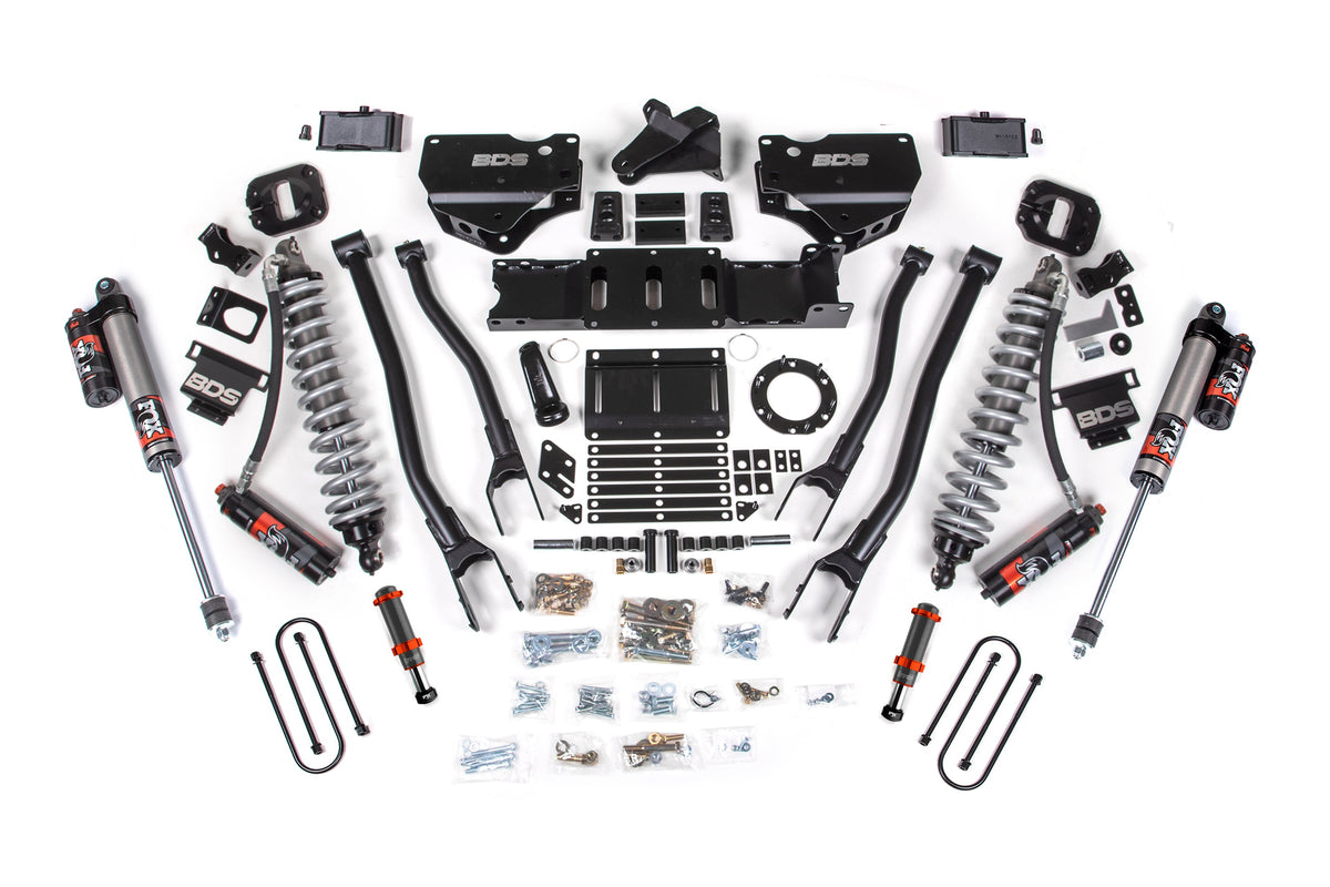 BDS Suspension 4 Inch Lift Kit w/ 4-Link FOX 2.5 Coil-Over Conversion - Performance Elite Ram 3500 2019-2024 4WD Diesel - FOX 2.0 Hydro Bump Stop / 2 Inch Block Without Overload / 6 Bolt / FOX 2.5 Performance Elite