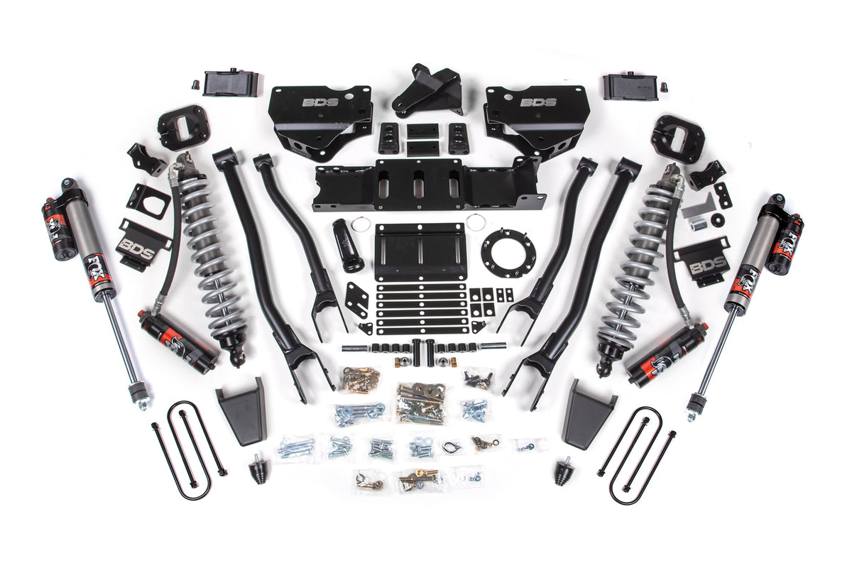BDS Suspension 4 Inch Lift Kit w/ 4-Link FOX 2.5 Coil-Over Conversion - Performance Elite Ram 3500 2019-2024 4WD Diesel - Rubber Bump Stop / 2 Inch Block Without Overload / 6 Bolt / FOX 2.5 Performance Elite