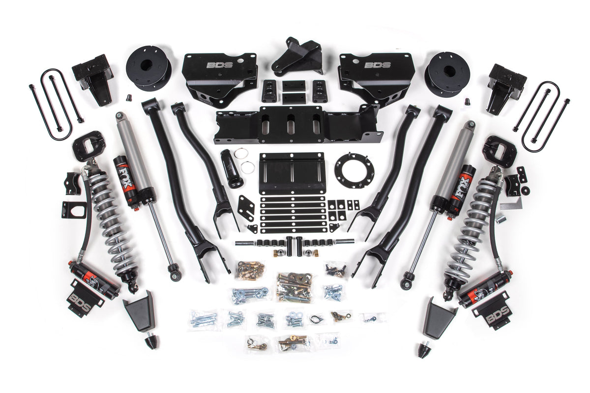 BDS Suspension 6 Inch Lift Kit w/ 4-Link FOX 2.5 Coil-Over Conversion - Performance Elite Ram 3500 2019-2024 4WD Diesel - Rubber Bump Stop / 5 Inch Block Without Overload / 6 Bolt / FOX 2.5 Performance Elite