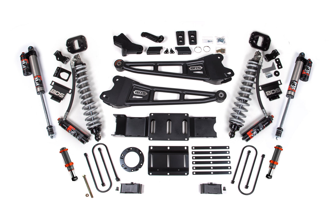 BDS Suspension 4 Inch Lift Kit w/ Radius Arm FOX 2.5 Coil-Over Conversion - Performance Elite Ram 3500 2019-2024 4WD Diesel - FOX 2.0 Hydro Bump Stop / 2 Inch Block Without Overload / 6 Bolt / FOX 2.5 Performance Elite