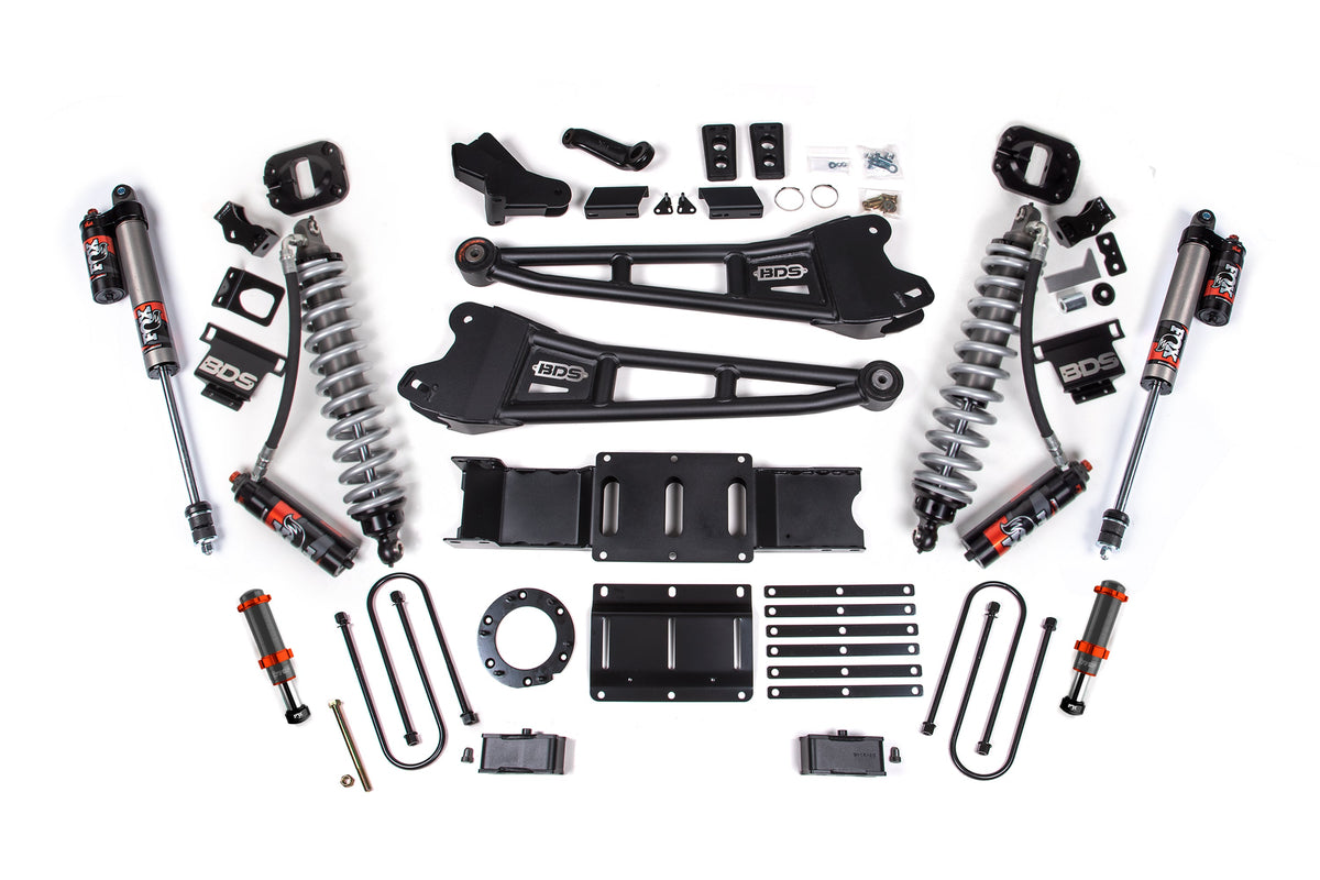 BDS Suspension 4 Inch Lift Kit w/ Radius Arm FOX 2.5 Coil-Over Conversion - Performance Elite Ram 3500 2019-2024 4WD Diesel - FOX 2.0 Hydro Bump Stop / 2 Inch Block Without Overload / 6 Bolt / FOX 2.5 Performance Elite