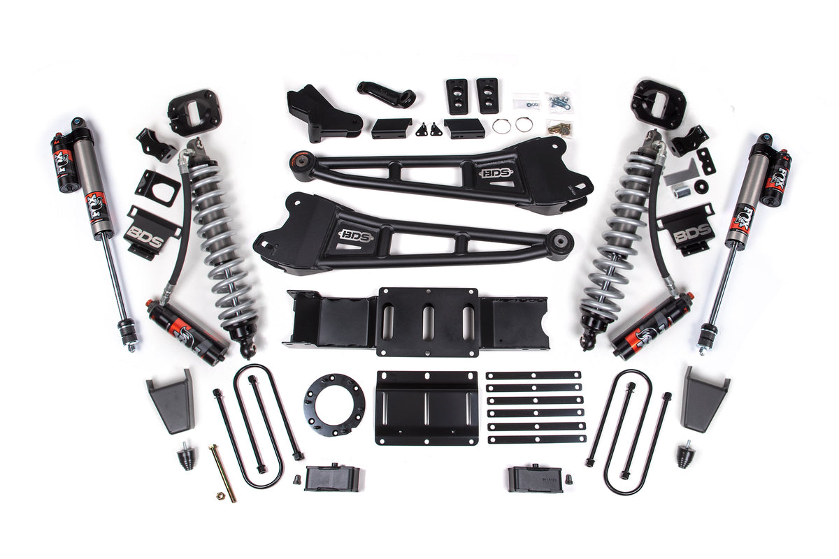 BDS Suspension 4 Inch Lift Kit w/ Radius Arm FOX 2.5 Coil-Over Conversion - Performance Elite Ram 3500 2019-2024 4WD Diesel - Rubber Bump Stop / 2 Inch Block Without Overload / 6 Bolt / FOX 2.5 Performance Elite