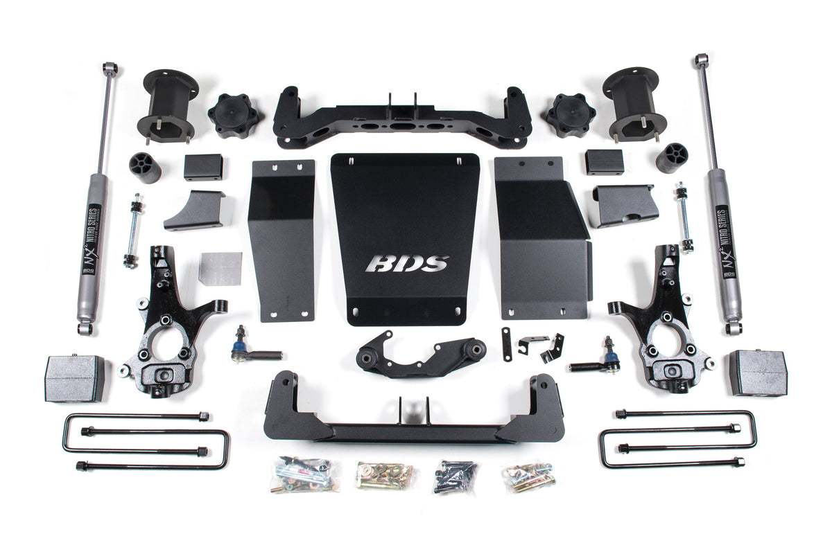 BDS Suspension 6.5 Inch Lift Kit Chevy Silverado or GMC Sierra 1500 2014-2018 4WD - 4 Inch Block Kit / NX2 Nitro Series / Cast Steel