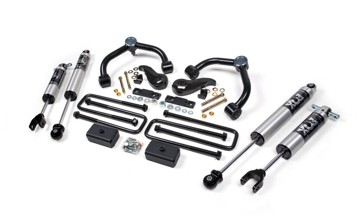 BDS Suspension 3 Inch Lift Kit Chevy Silverado or GMC Sierra 2500HD/3500HD 2020-2026 - 2 Inch Block Kit Without Overload / FOX 2.5 Performance Series HTO