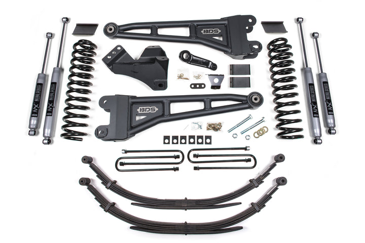 BDS Suspension 4 Inch Lift Kit w/ Radius Arm Ford F250/F350 Super Duty 2011-2016 4WD Gas - Leaf Springs / NX2 Nitro Series