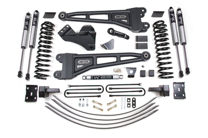 BDS Suspension 6 Inch Lift Kit w/ Radius Arm Ford F250/F350 Super Duty 2005-2007 4WD Diesel - 4 Inch Block Kit + Add-A-Leaf Without Overload / FOX 2.0 Performance Series