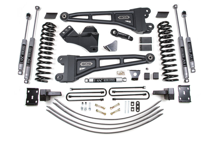 BDS Suspension 6 Inch Lift Kit w/ Radius Arm Ford F250/F350 Super Duty 2005-2007 4WD Diesel - 4 Inch Block Kit + Add-A-Leaf Without Overload / NX2 Nitro Series
