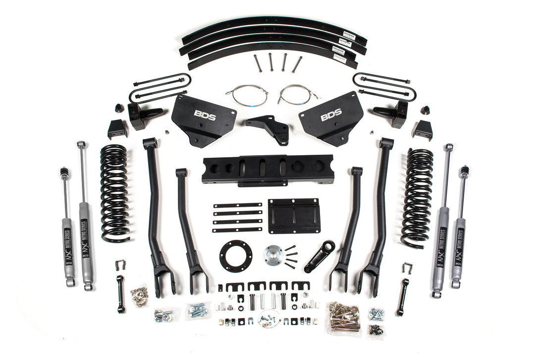 BDS Suspension 8 Inch Lift Kit w/ 4-Link Ram 3500 2013-2018 4WD Diesel - 5 Inch Block Kit and Add-A-Leaf / 6 Bolt / NX2 Nitro Series