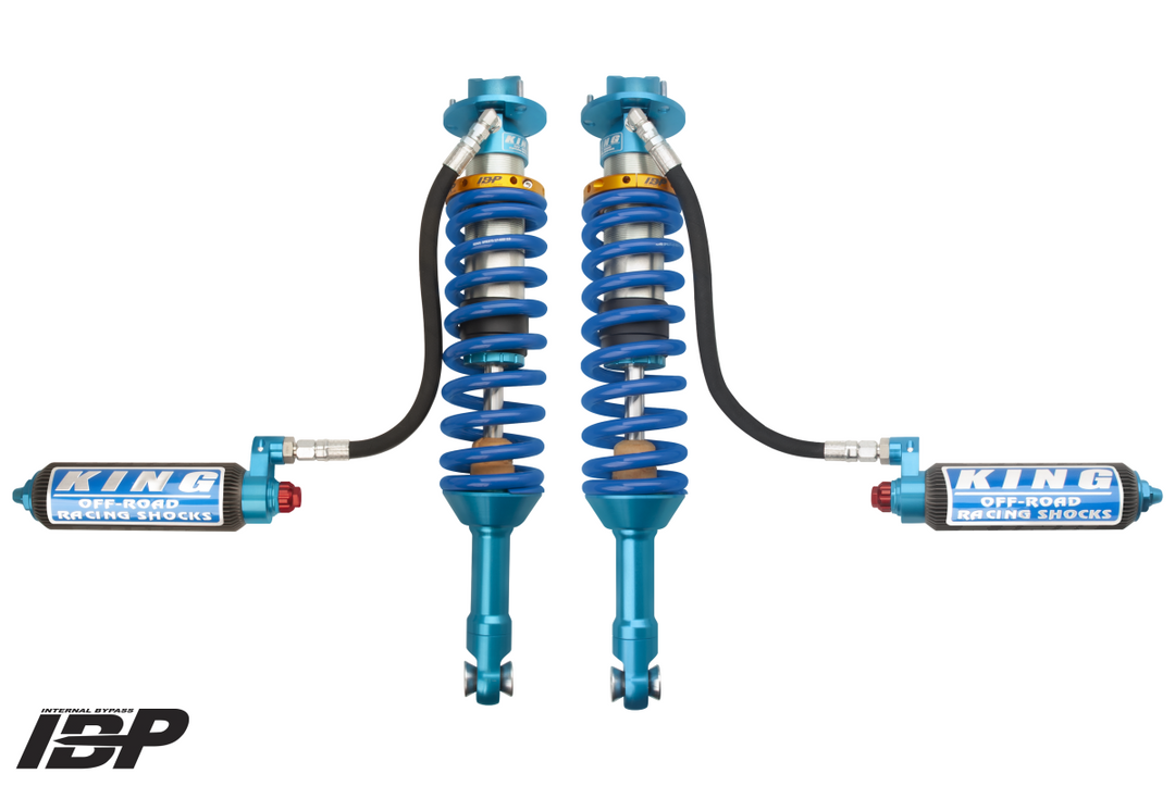 King Shocks 3.0" Performance Front Coilover w/ Remote Reservoir – 2017-2026 Ford F-150 Raptor 4WD (Internal Bypass, Performance Fin Reservoir)