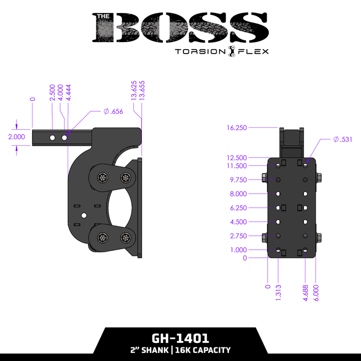 Gen Y Hitch BOSS (Torsion Flex) Pintle Plate - 2 Inch-3 Inch Shank