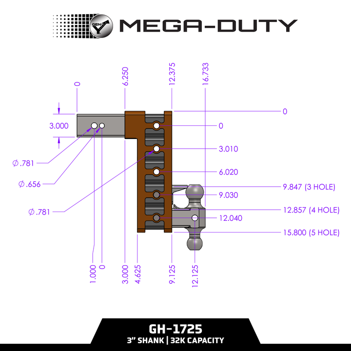 Gen Y Hitch MEGA-DUTY 32K Drop Hitch - 2.5 Inch or 3 Inch Shank