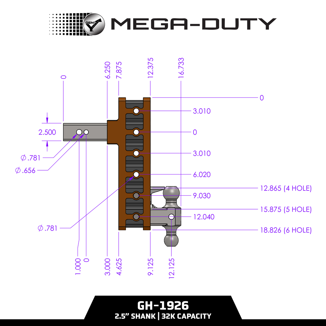 Gen Y Hitch MEGA-DUTY 32K Drop Hitch - 2.5 Inch or 3 Inch Shank