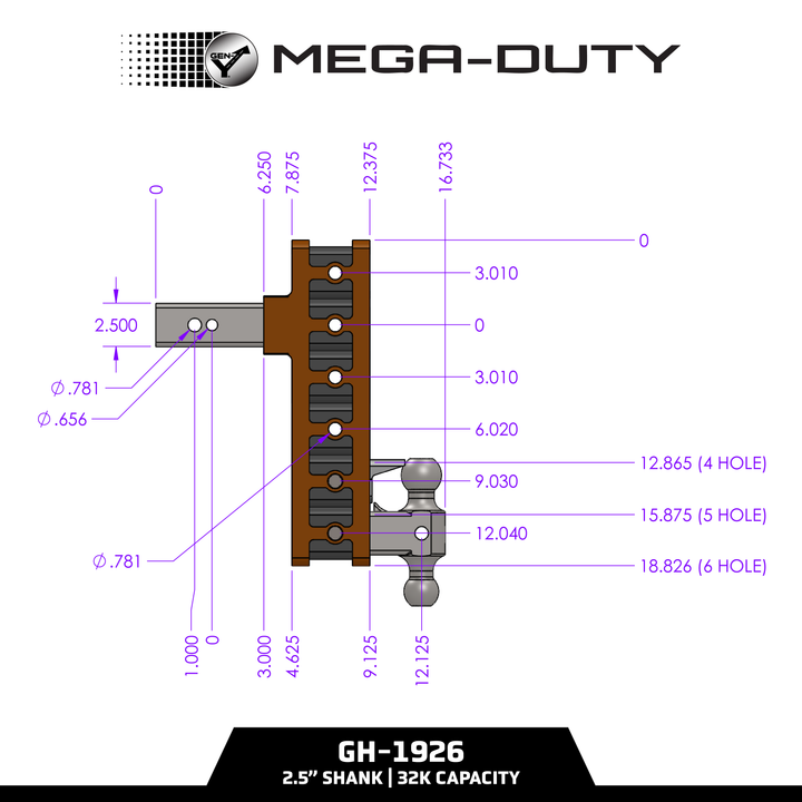 Gen Y Hitch MEGA-DUTY 32K Drop Hitch - 2.5 Inch or 3 Inch Shank