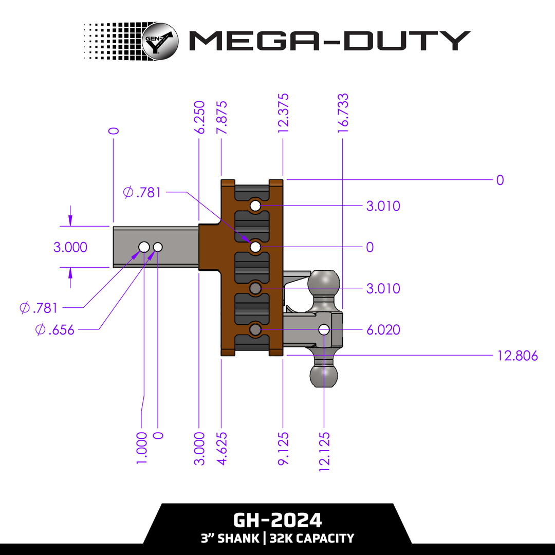 Gen Y Hitch MEGA-DUTY 32K Drop Hitch - 2.5 Inch or 3 Inch Shank