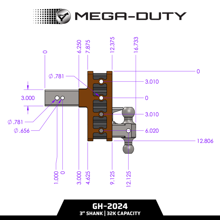 Gen Y Hitch MEGA-DUTY 32K Drop Hitch - 2.5 Inch or 3 Inch Shank