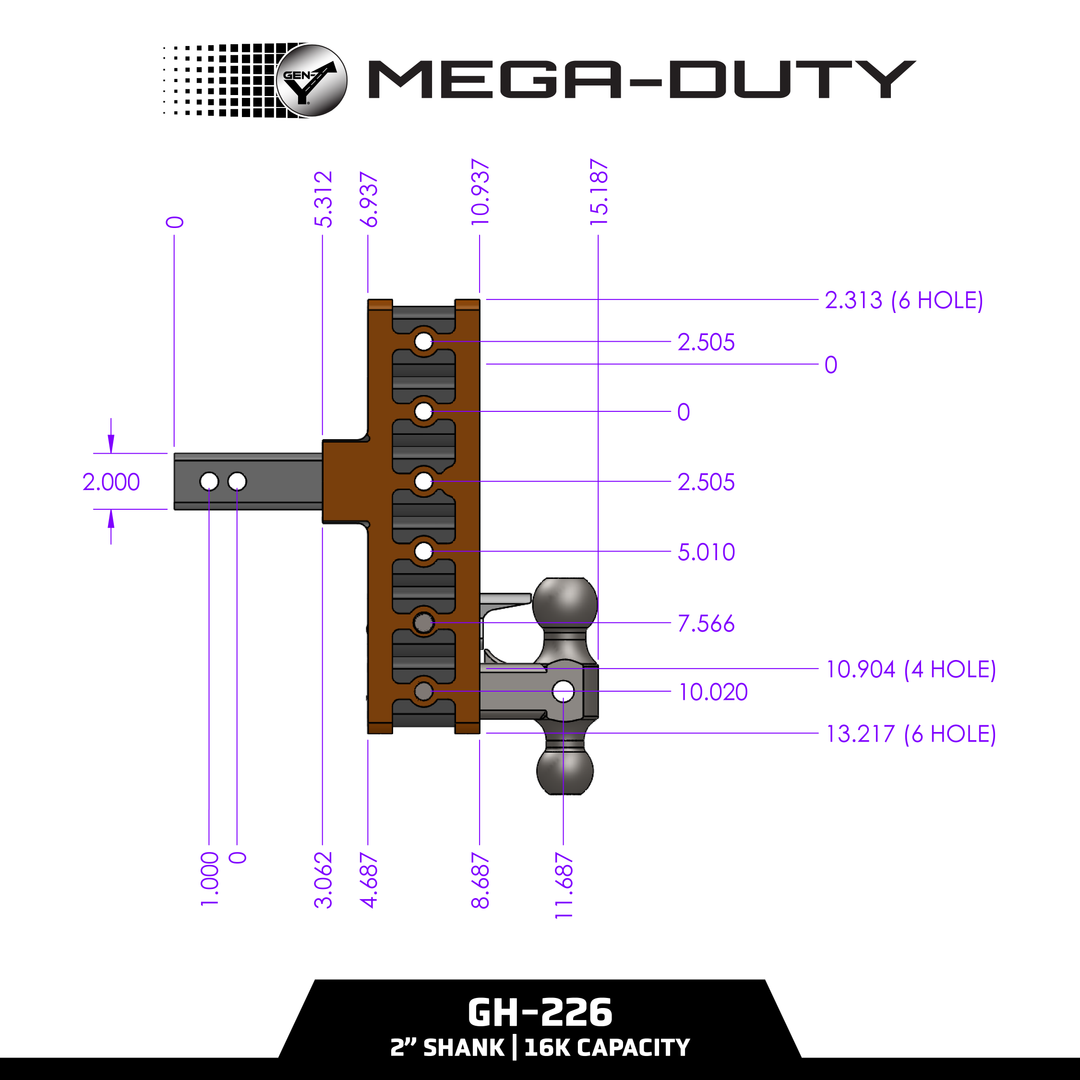 Gen Y Hitch MEGA-DUTY 16K Drop Hitch - 2 Inch Shank