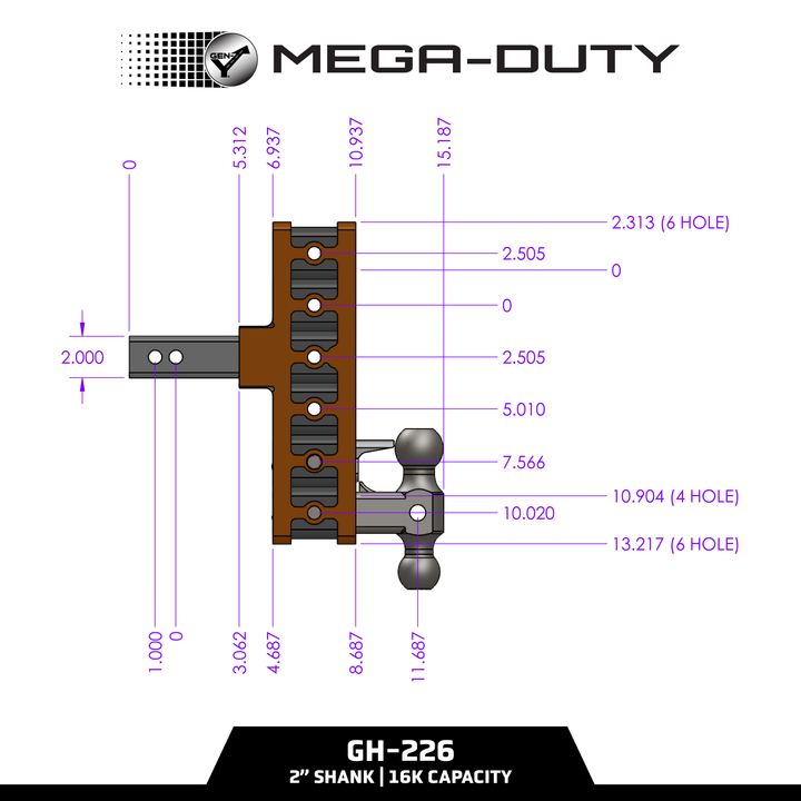 Gen Y Hitch MEGA-DUTY 16K Drop Hitch - 2 Inch Shank