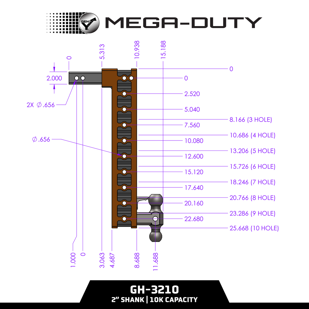 Gen Y Hitch MEGA-DUTY 10K Drop Hitch - 2 Inch Shank
