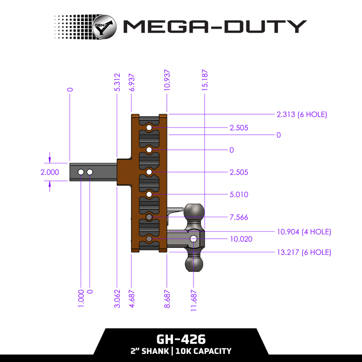 Gen Y Hitch MEGA-DUTY 10K Drop Hitch - 2 Inch Shank