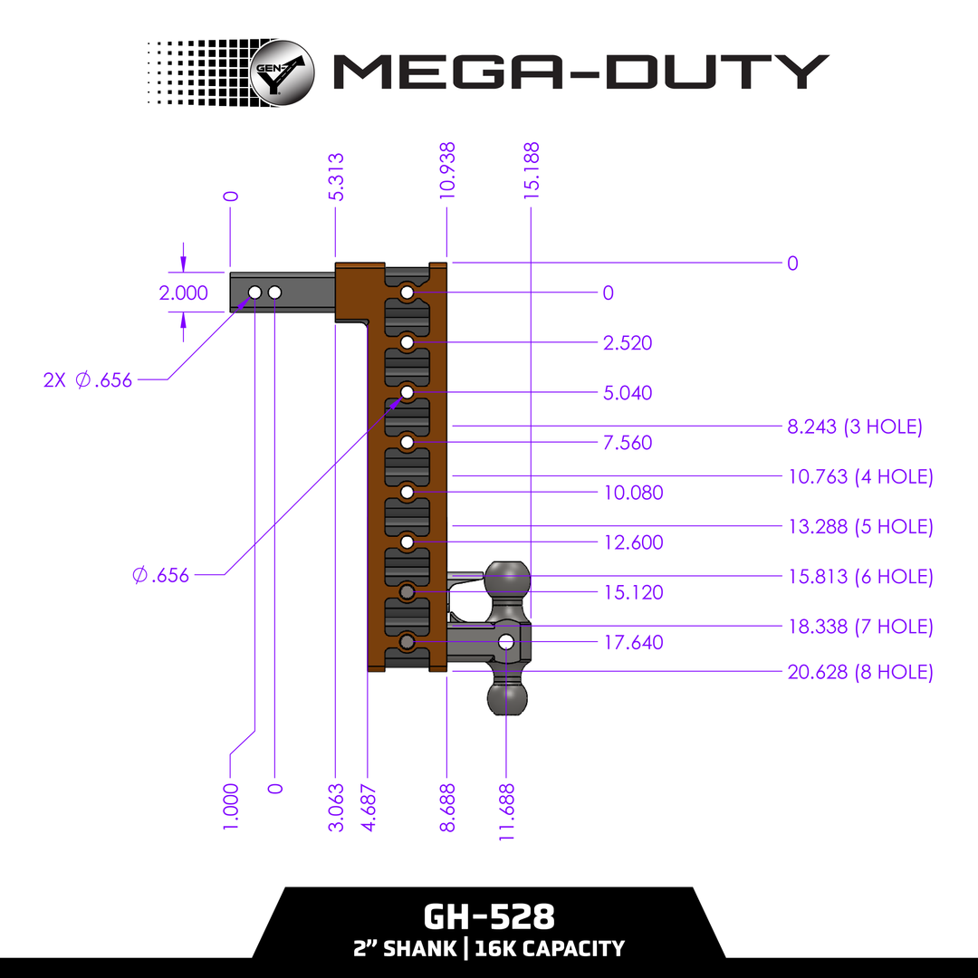 Gen Y Hitch MEGA-DUTY 16K Drop Hitch - 2 Inch Shank