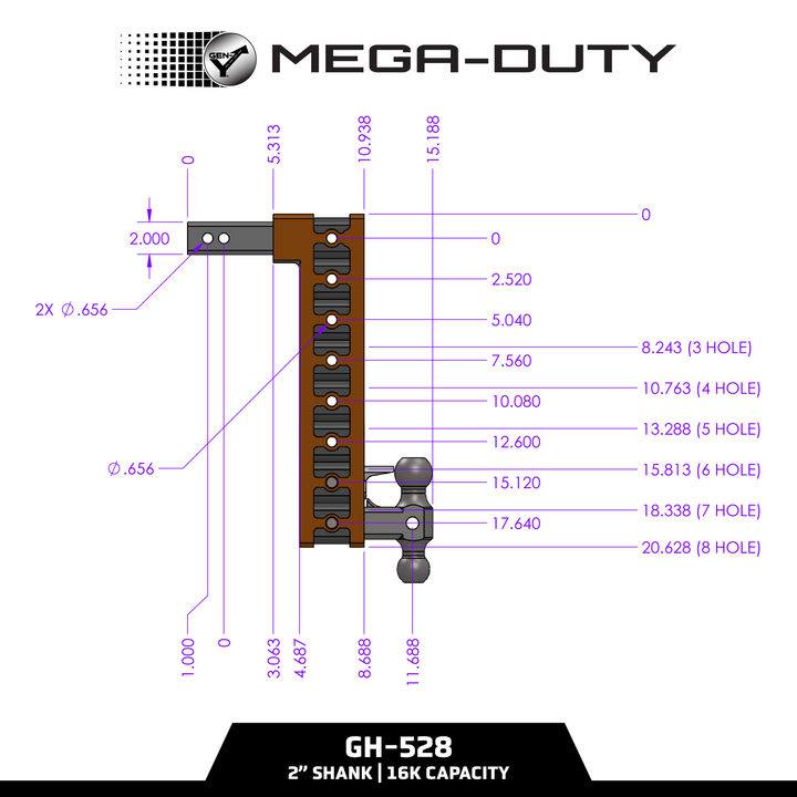 Gen Y Hitch MEGA-DUTY 16K Drop Hitch - 2 Inch Shank