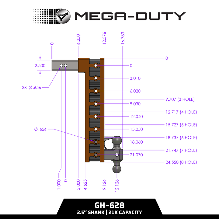 Gen Y Hitch MEGA-DUTY 21K Drop Hitch - 2.5 Inch Shank