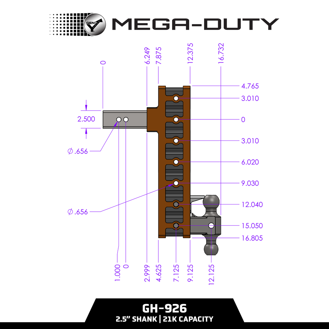 Gen Y Hitch MEGA-DUTY 21K Drop Hitch - 2.5 Inch Shank