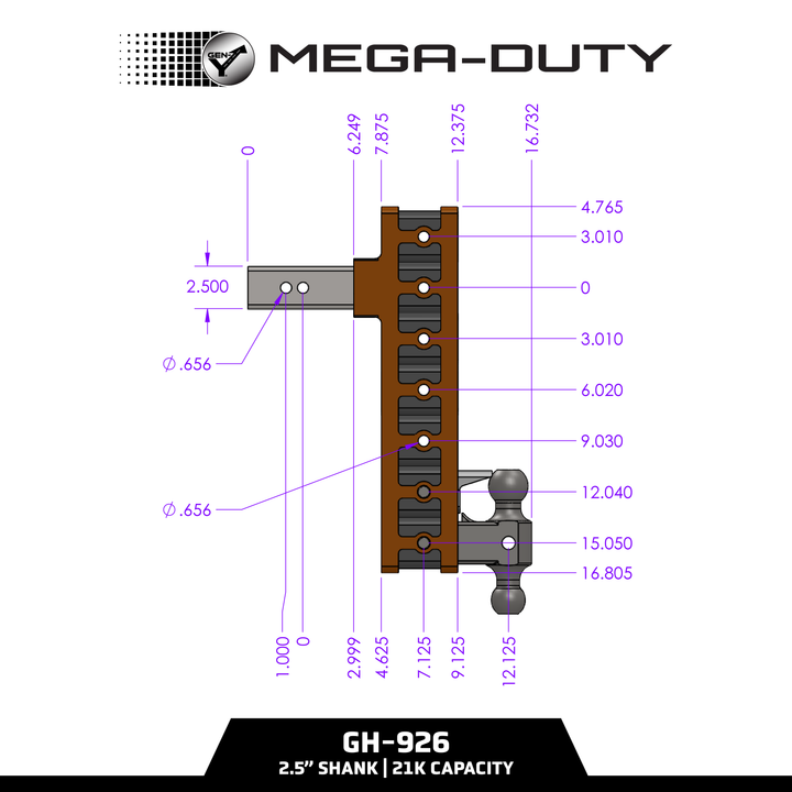 Gen Y Hitch MEGA-DUTY 21K Drop Hitch - 2.5 Inch Shank