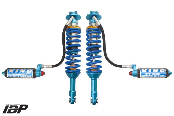 King Shocks 3.0" Performance Front Coilover w/ Remote Reservoir – 2017-2026 Ford F-150 Raptor 4WD (Internal Bypass, Performance Fin Reservoir)