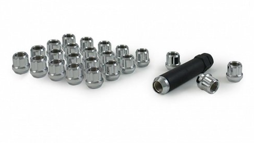 Small Diameter Spline Open End Lug Nuts - 3/4" & 13/16" Dual Hex Key - 12mm x 1.50 Thread Size - Chrome Finish - Set of 24