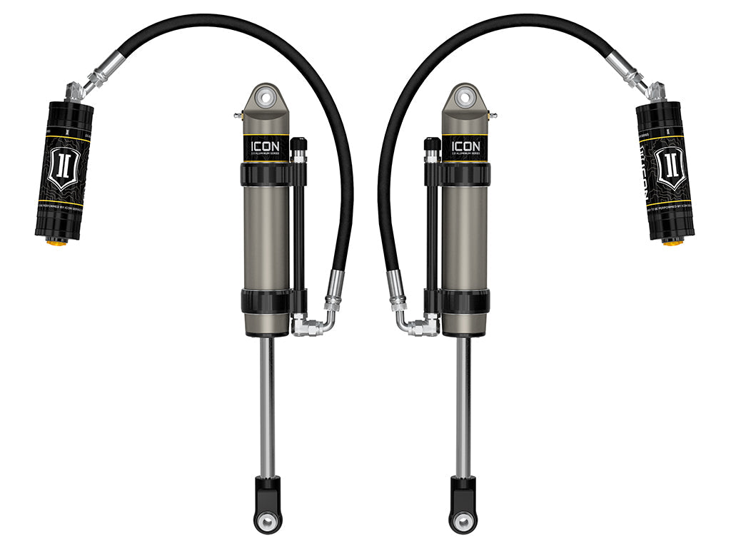 ICON 2005-2023 Toyota Tacoma, Front, V.S. 2.5 Aluminum Series Shock Absorbers, S2 Secondary Shocks, Omega Bypass Remote Reservoir, Pair