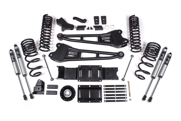 BDS Suspension 4 Inch Lift Kit w/ Radius Arm Extended Travel Ram 2500 2025-2027 4WD Diesel - Coil Spring/Bump Stop Extension – FOX 2.0 Performance Series