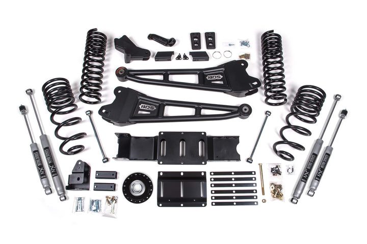 BDS Suspension 4 Inch Lift Kit w/ Radius Arm Extended Travel Ram 2500 2025-2027 4WD Diesel - Coil Spring/Bump Stop Extension – NX2 Nitro Series