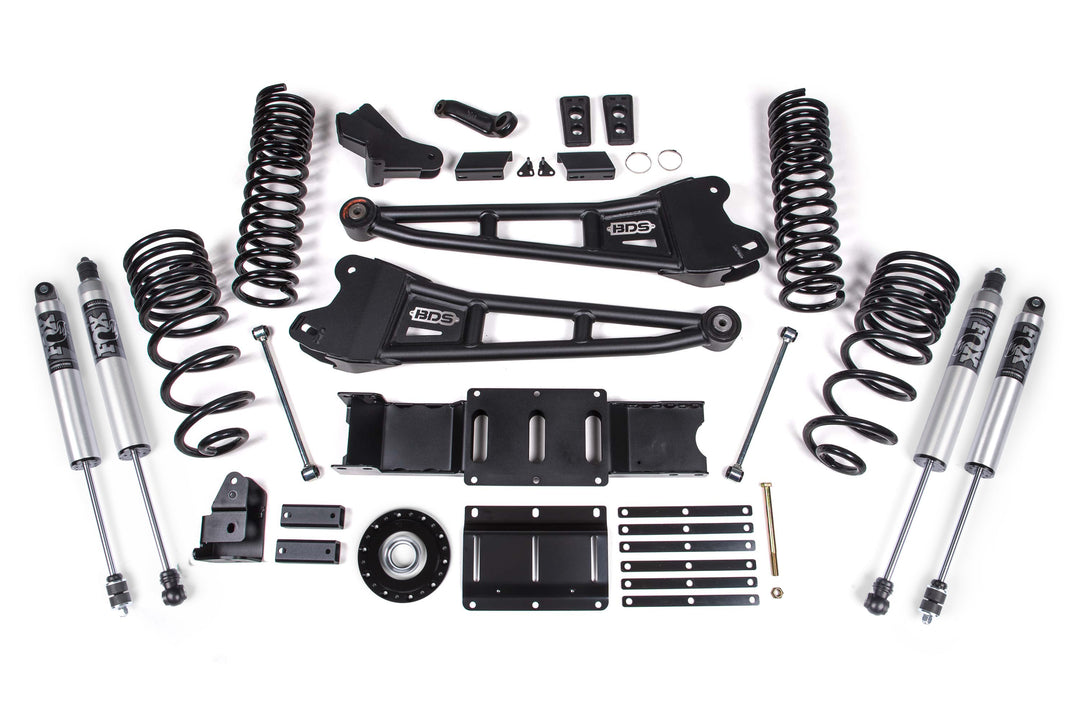 BDS Suspension 4 Inch Lift Kit w/ Radius Arm Extended Travel Ram 2500 2025-2027 4WD Diesel - Coil Spring/Bump Stop Extension – FOX 2.5 Performance Series HTO