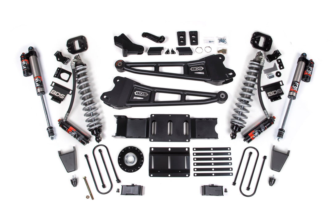 BDS Suspension 4 Inch Lift Kit w/ Radius Arm Extended Travel Ram 3500 2025-2027 4WD Diesel - Coil-Over/Rubber Bump Stop – FOX 2.5 Performance Elite – 2 Inch Block Kit Without Overload