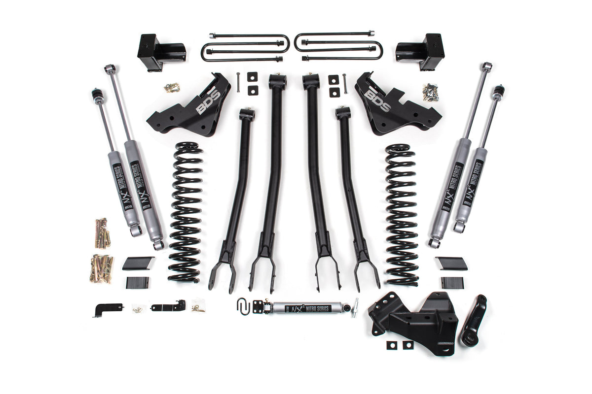 BDS Suspension 5 Inch Lift Kit w/ 4-Link Ford F250/F350 Super Duty 2023-2026 4WD Diesel - 3 Inch Block Kit With Overload – NX2 Nitro Series